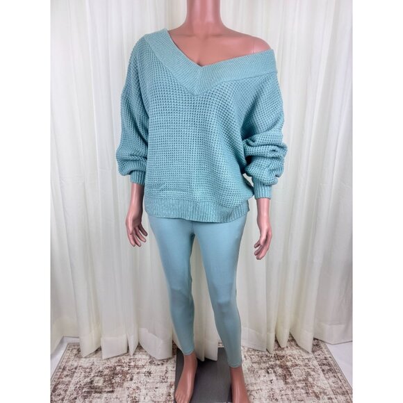 Zenana Plus Size Two Piece V-Neck Sweater & Legging Set Size 1X Mint Green - Picture 1 of 10